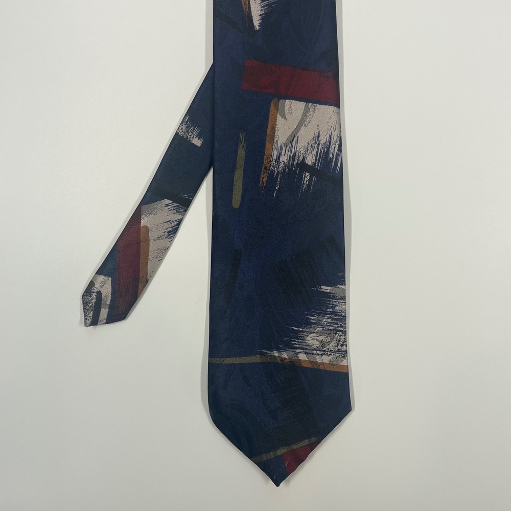 Wembley Navy Blue Abstract Brushstroke Geometric Necktie Mens OSFA